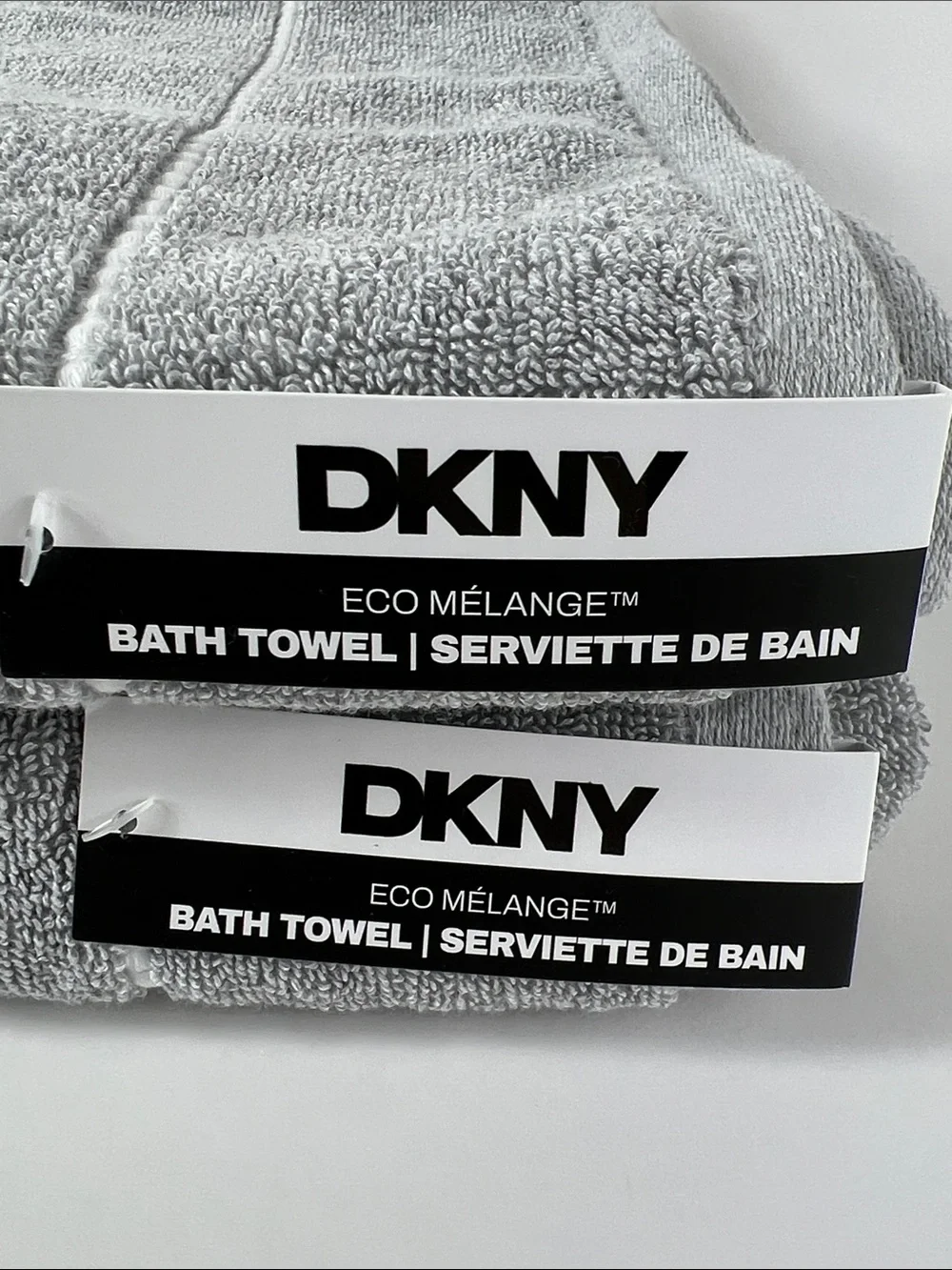 DKNY Bath Towel Set Eco Melange Light Gray White Soft Cotton Set of 2 NEW